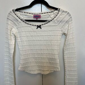 Edikted Cream Long Sleeve Top with Black Trim